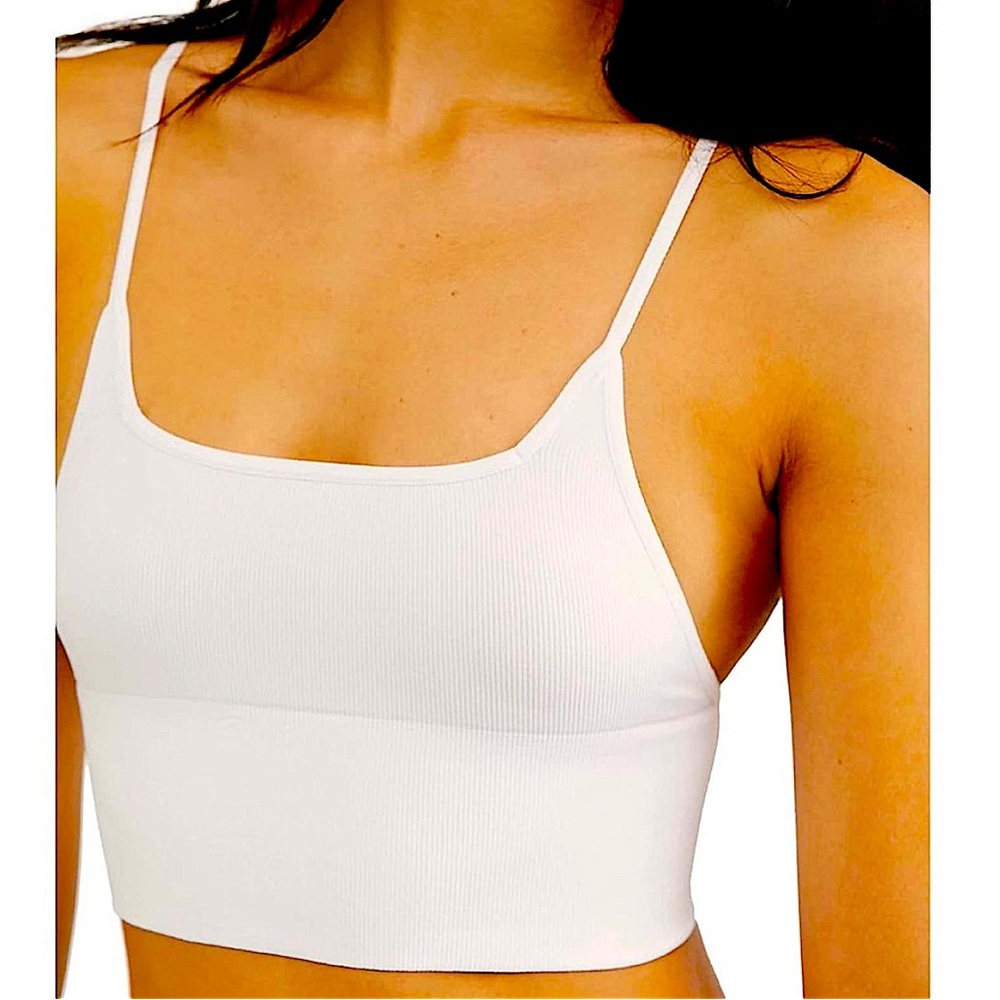 💕NWT Free People Andi Square Neck Seamless White ribbed Bralette tank sz M/L